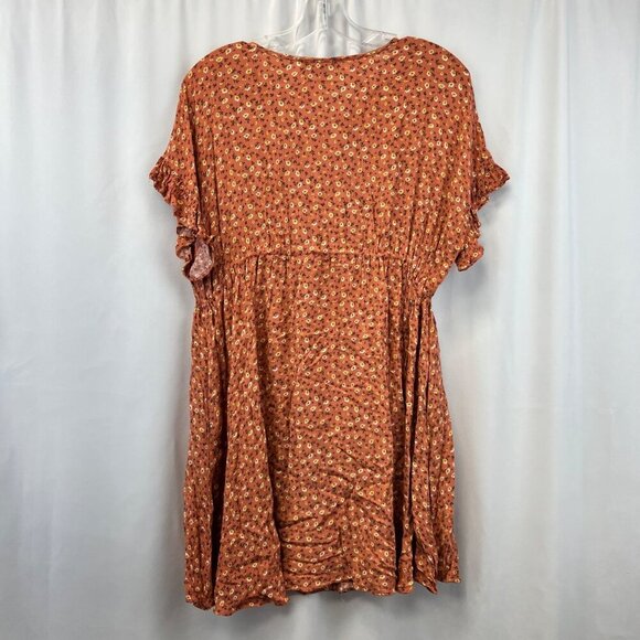 Gigio Womens Floral Mini Dress Short Sleeve Cinched Waist Orange/Multi Small - Picture 6 of 8